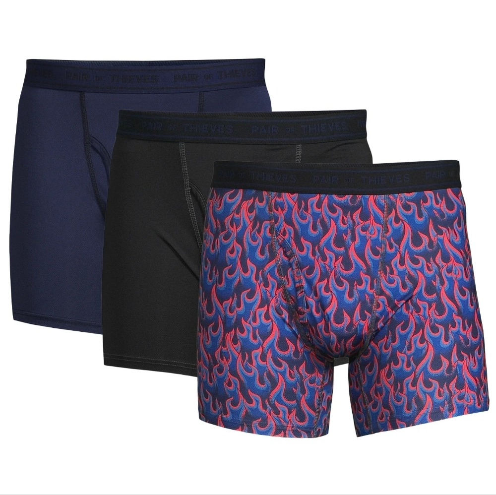 PAIR of THIEVES Men's Performance Stretch Boxer Briefs SET of 3.  Size Large